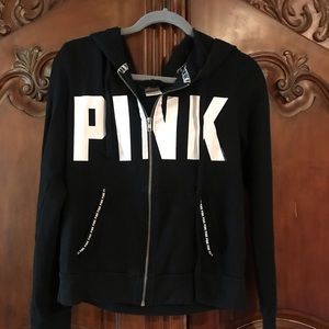 PINK SZ M  Black and White Zip Up Hoodie